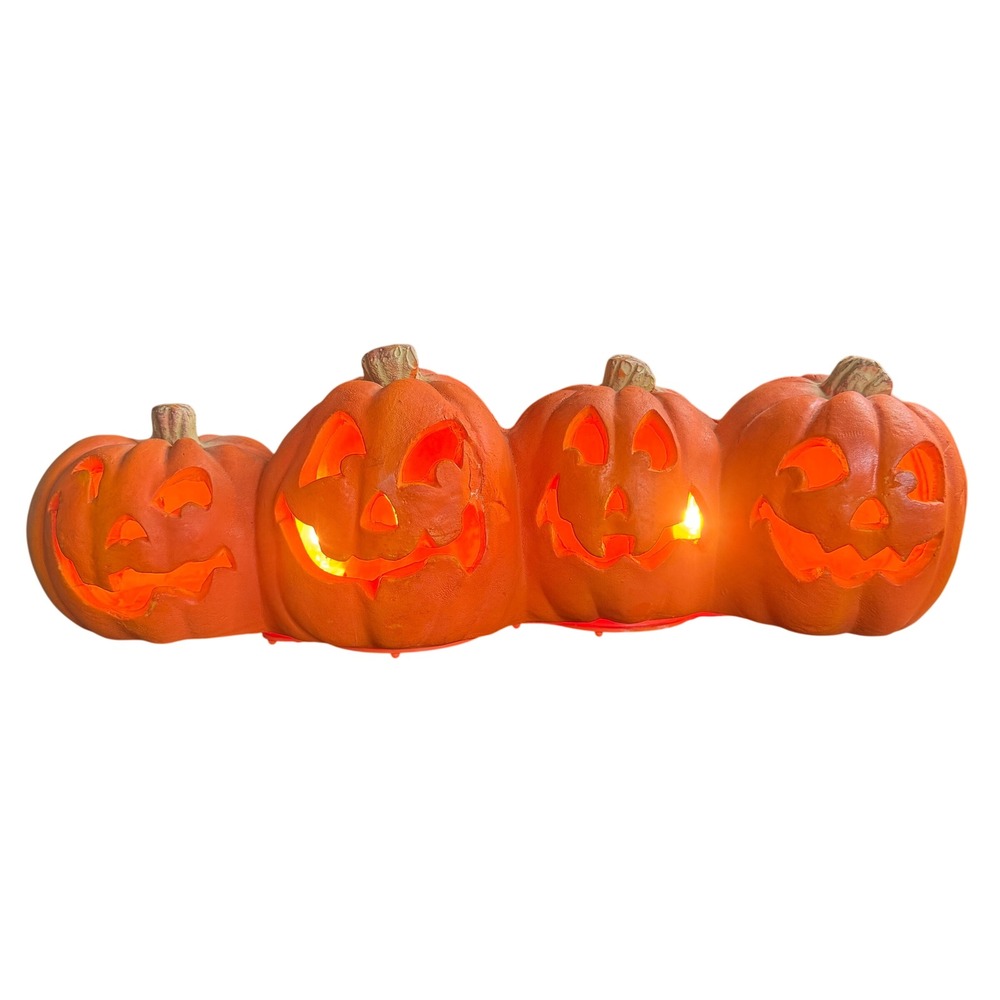Vtg 1995 Trendmasters Light Up Foam Pumpkin Jack O'Lantern Row Halloween Decor